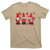 Gnome Valentines Day Three Gromies Love Heartss Womens T-Shirt