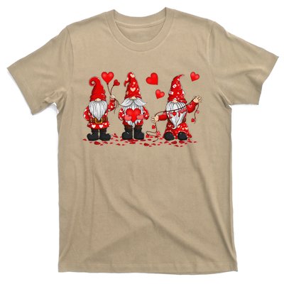 Gnome Valentines Day Three Gromies Love Heartss Womens T-Shirt