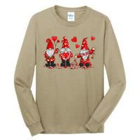 Gnome Valentines Day Three Gromies Love Heartss Womens Tall Long Sleeve T-Shirt