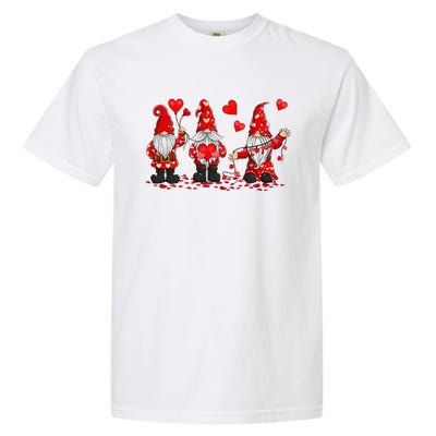 Gnome Valentines Day Three Gromies Love Heartss Womens Garment-Dyed Heavyweight T-Shirt