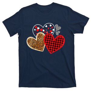 Girl Valentines Day Hearts Love Leopard Red Plaid T-Shirt