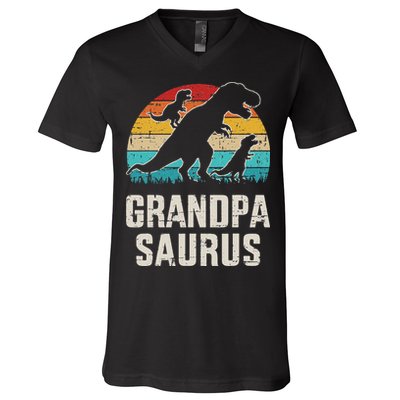 Grandpasaurus Vintage Dinosaur For Grandpa Fathers Day V-Neck T-Shirt