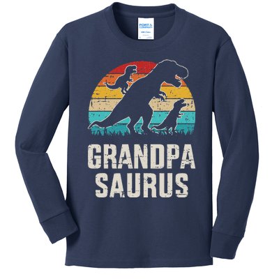 Grandpasaurus Vintage Dinosaur For Grandpa Fathers Day Kids Long Sleeve Shirt