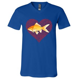 Goldfish Valentines Day Fish Love Fingerprint Gift V-Neck T-Shirt