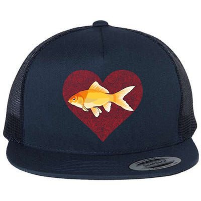 Goldfish Valentines Day Fish Love Fingerprint Gift Flat Bill Trucker Hat