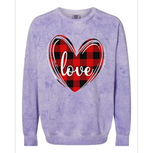 Girls Valentines Day Shirts Funny Hearts Love Buffalo Plaid Colorblast Crewneck Sweatshirt