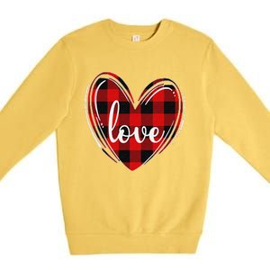 Girls Valentines Day Shirts Funny Hearts Love Buffalo Plaid Premium Crewneck Sweatshirt