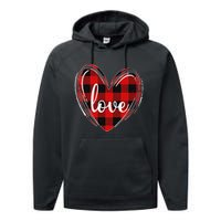 Girls Valentines Day Shirts Funny Hearts Love Buffalo Plaid Performance Fleece Hoodie