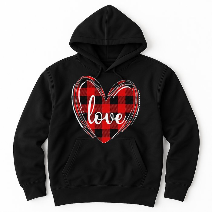 Girls Valentines Day Shirts Funny Hearts Love Buffalo Plaid Hoodie