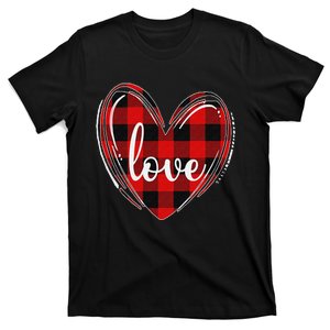 Girls Valentines Day Shirts Funny Hearts Love Buffalo Plaid T-Shirt