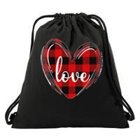 Girls Valentines Day Shirts Funny Hearts Love Buffalo Plaid Drawstring Bag