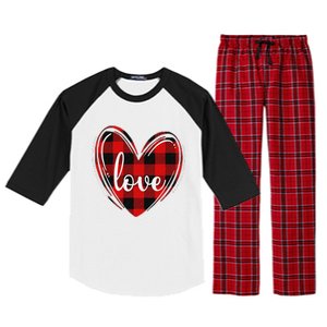 Girls Valentines Day Shirts Funny Hearts Love Buffalo Plaid Raglan Sleeve Pajama Set