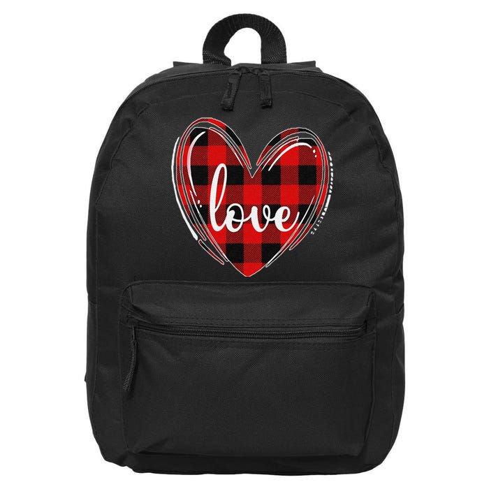 Girls Valentines Day Shirts Funny Hearts Love Buffalo Plaid 16 in Basic Backpack