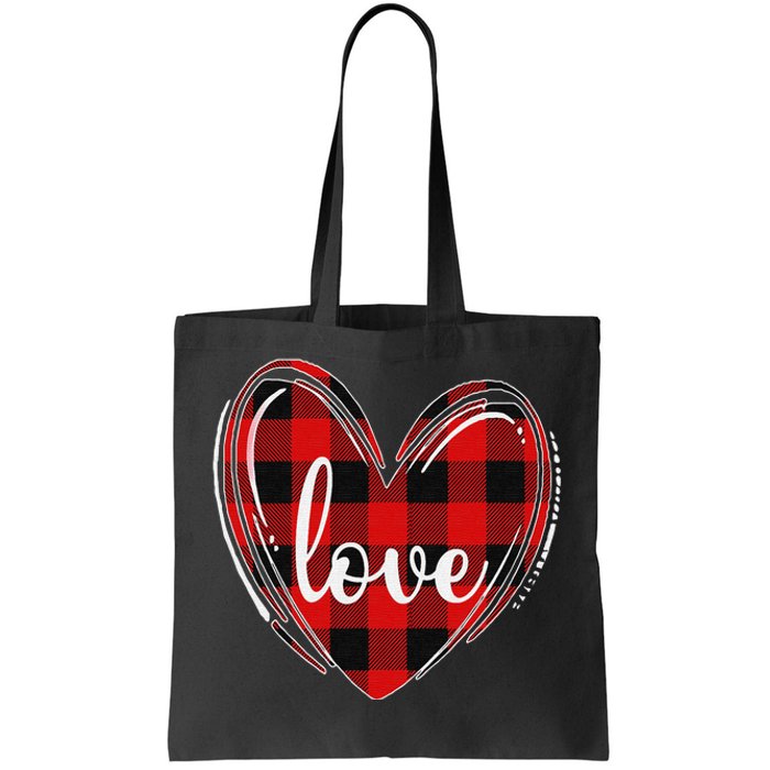 Girls Valentines Day Shirts Funny Hearts Love Buffalo Plaid Tote Bag