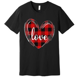 Girls Valentines Day Shirts Funny Hearts Love Buffalo Plaid Premium T-Shirt