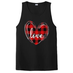 Girls Valentines Day Shirts Funny Hearts Love Buffalo Plaid PosiCharge Competitor Tank