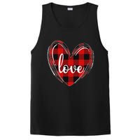 Girls Valentines Day Shirts Funny Hearts Love Buffalo Plaid PosiCharge Competitor Tank