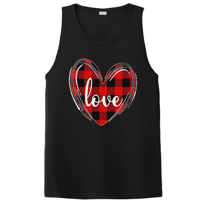 Girls Valentines Day Shirts Funny Hearts Love Buffalo Plaid PosiCharge Competitor Tank