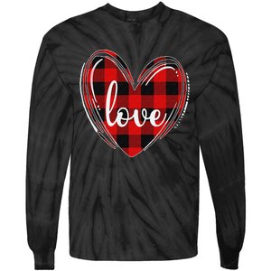 Girls Valentines Day Shirts Funny Hearts Love Buffalo Plaid Tie-Dye Long Sleeve Shirt