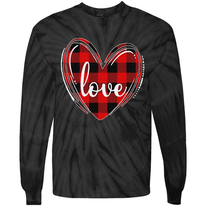 Girls Valentines Day Shirts Funny Hearts Love Buffalo Plaid Tie-Dye Long Sleeve Shirt