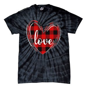 Girls Valentines Day Shirts Funny Hearts Love Buffalo Plaid Tie-Dye T-Shirt