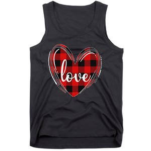 Girls Valentines Day Shirts Funny Hearts Love Buffalo Plaid Tank Top