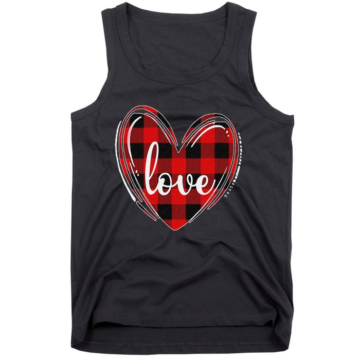 Girls Valentines Day Shirts Funny Hearts Love Buffalo Plaid Tank Top