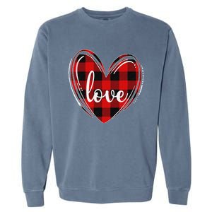 Girls Valentines Day Shirts Funny Hearts Love Buffalo Plaid Garment-Dyed Sweatshirt