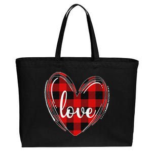 Girls Valentines Day Shirts Funny Hearts Love Buffalo Plaid Cotton Canvas Jumbo Tote