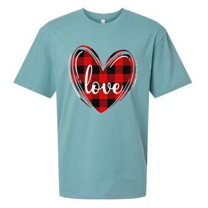 Girls Valentines Day Shirts Funny Hearts Love Buffalo Plaid Sueded Cloud Jersey T-Shirt