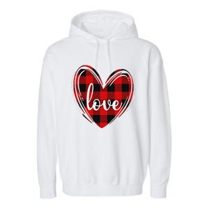 Girls Valentines Day Shirts Funny Hearts Love Buffalo Plaid Garment-Dyed Fleece Hoodie