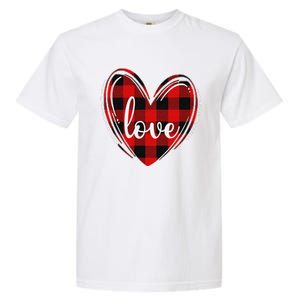 Girls Valentines Day Shirts Funny Hearts Love Buffalo Plaid Garment-Dyed Heavyweight T-Shirt