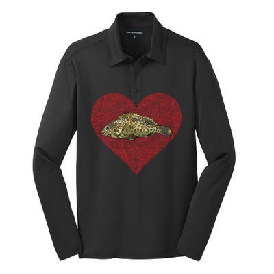 Groupers Valentines Day Fish Love Fingerprint Meaningful Gift Silk Touch Performance Long Sleeve Polo