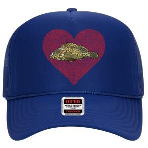 Groupers Valentines Day Fish Love Fingerprint Meaningful Gift High Crown Mesh Back Trucker Hat