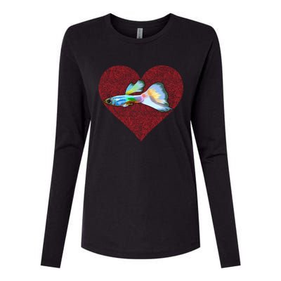 Guppies Valentines Day Fish Love Fingerprint Gift Womens Cotton Relaxed Long Sleeve T-Shirt