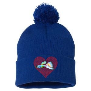 Guppies Valentines Day Fish Love Fingerprint Gift Pom Pom 12in Knit Beanie