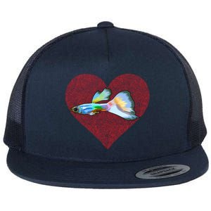 Guppies Valentines Day Fish Love Fingerprint Gift Flat Bill Trucker Hat