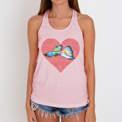 Guppies Valentines Day Fish Love Fingerprint Gift Women's Knotted Racerback Tank