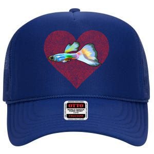 Guppies Valentines Day Fish Love Fingerprint Gift High Crown Mesh Back Trucker Hat