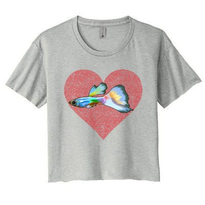 Guppies Valentines Day Fish Love Fingerprint Gift Women's Crop Top Tee