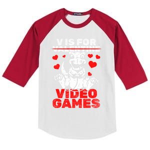 Gamer Valentine's Day Gaming V Is For Video Games Dino Gift Kids Colorblock Raglan Jersey