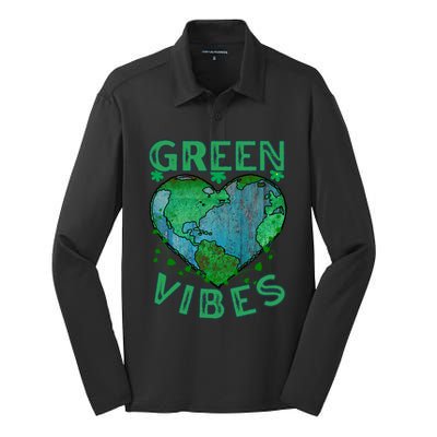 Green Vibes Earth Day Hearcute Gift Everyday Is Earth Day Cute Gift Silk Touch Performance Long Sleeve Polo