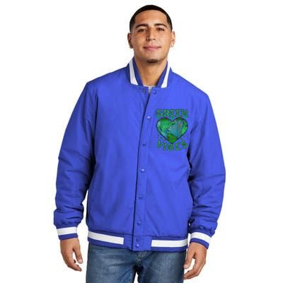 Green Vibes Earth Day Hearcute Gift Everyday Is Earth Day Cute Gift Insulated Varsity Jacket