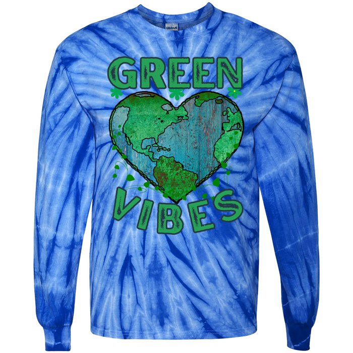 Green Vibes Earth Day Hearcute Gift Everyday Is Earth Day Cute Gift Tie-Dye Long Sleeve Shirt