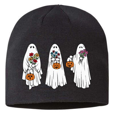 Groovy Vintage Floral Ghost Cute Halloween Spooky Season Sustainable Beanie