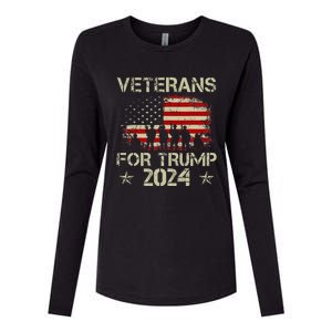 Grandpa Veterans For Trump 2024 American Flag Womens Cotton Relaxed Long Sleeve T-Shirt