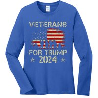 Grandpa Veterans For Trump 2024 American Flag Ladies Long Sleeve Shirt