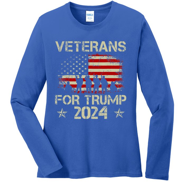 Grandpa Veterans For Trump 2024 American Flag Ladies Long Sleeve Shirt