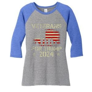 Grandpa Veterans For Trump 2024 American Flag Women's Tri-Blend 3/4-Sleeve Raglan Shirt