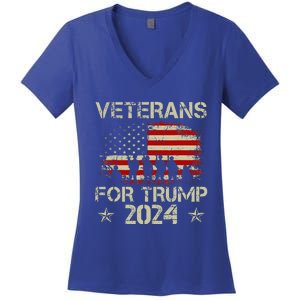 Grandpa Veterans For Trump 2024 American Flag Women's V-Neck T-Shirt